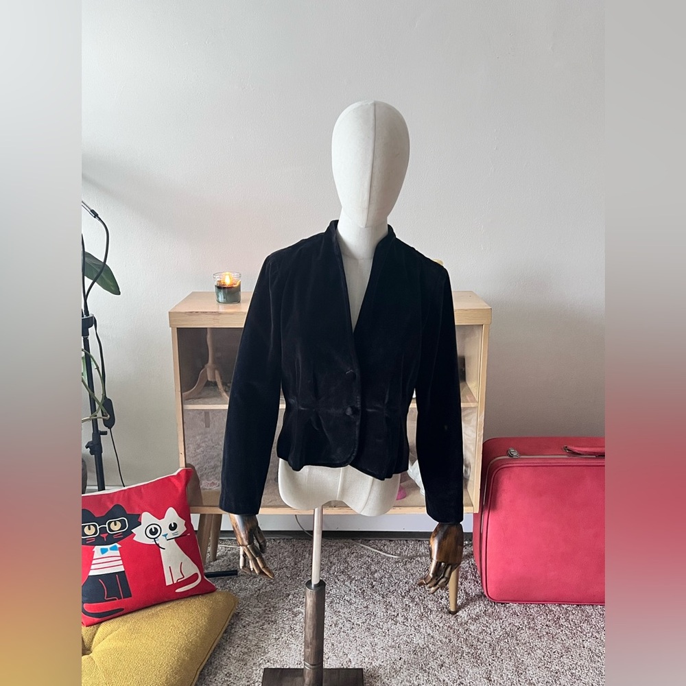 VTG 60s Soft Equestrian Look Velvet Jacket w/ peplum waist- M